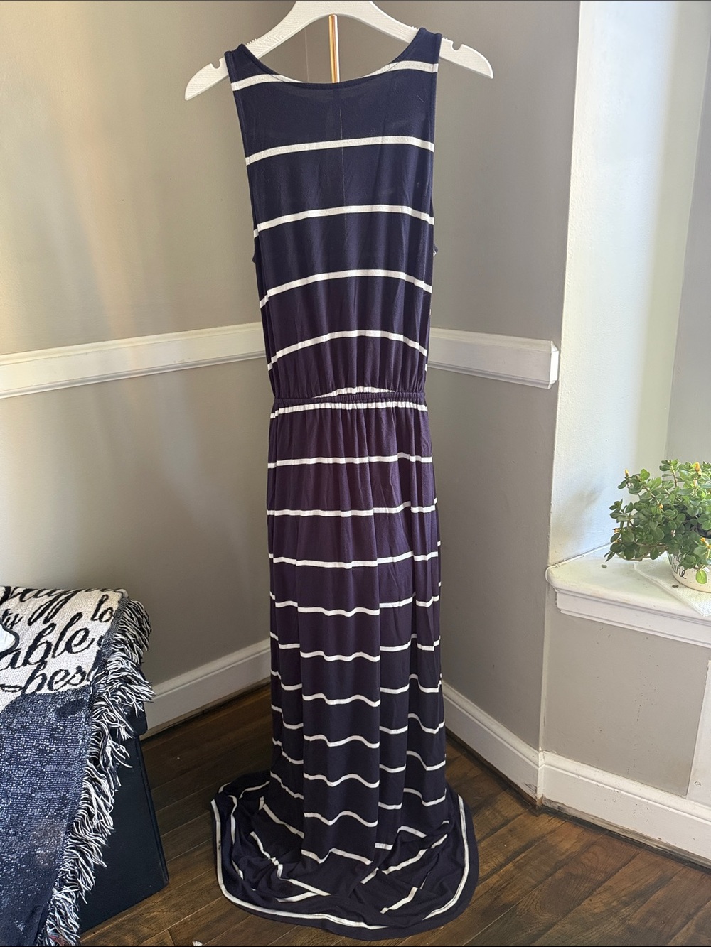 LOFT Navy and White Striped Sleeveless Dress
